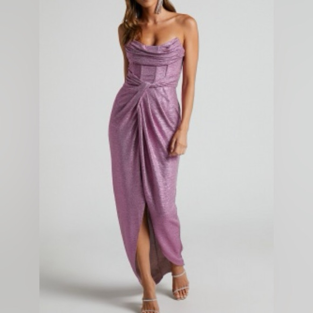 ADRIE MIDI DRESS - STRAPLESS CORSET BODICE DRESS IN PINK
